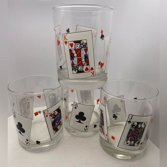 Vintage Playing Cards Design Lowball Glasses – Set of 4 Tumblers - Picture 12 of 12